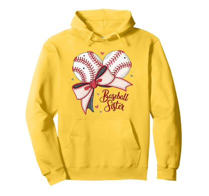 Baseball Sister Coquette Bow Cheer Hoodie - Minimalist Print for Adults - T-Shirt, Sweatshirt, Hoodie