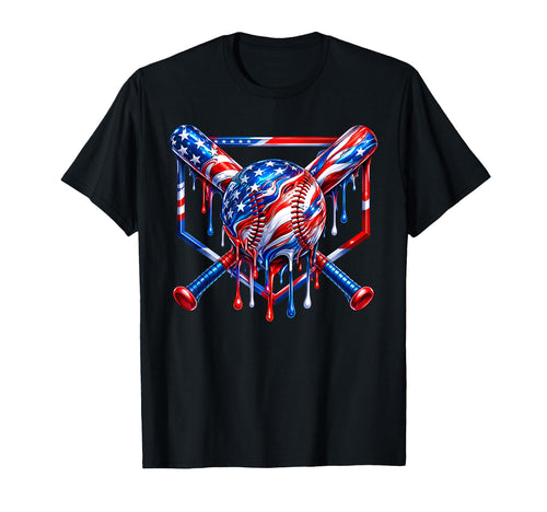 4Th July Baseball Ice Cream Drip Usa T-Shirt - Casual Everyday Wear Unisex - T-Shirt, Sweatshirt, Hoodie