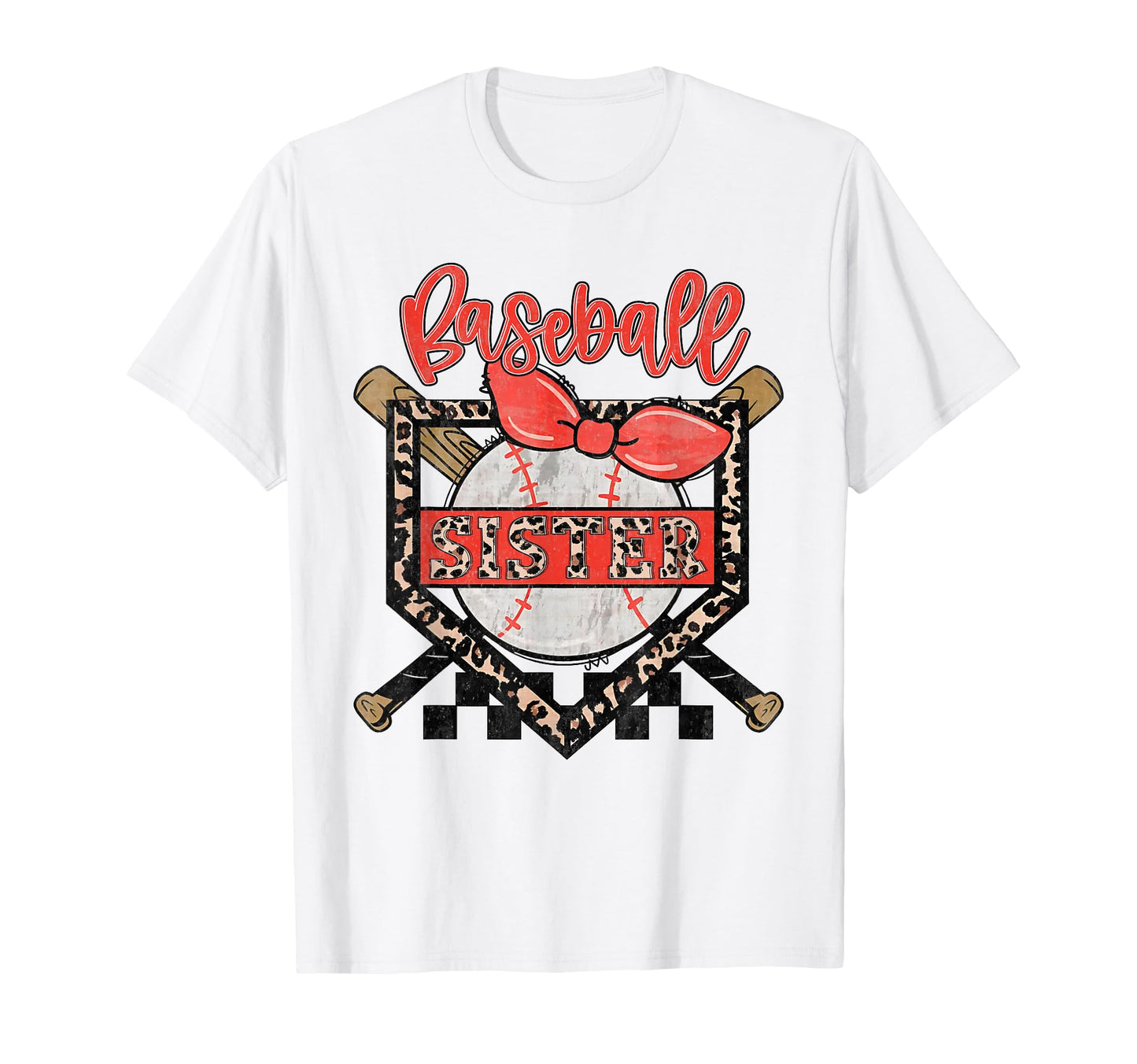 Baseball Sister Ball Bow Leopard T-Shirt - Casual Everyday Wear Unisex - T-Shirt, Sweatshirt, Hoodie