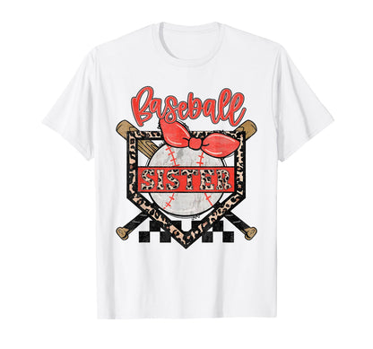 Baseball Sister Ball Bow Leopard T-Shirt - Casual Everyday Wear Unisex - T-Shirt, Sweatshirt, Hoodie