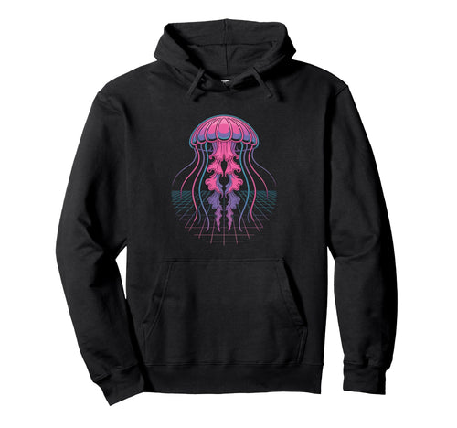 Vaporwave Jellyfish Ocean Grid Hoodie - Aesthetic Graphic Men Women - T-Shirt, Sweatshirt, Hoodie