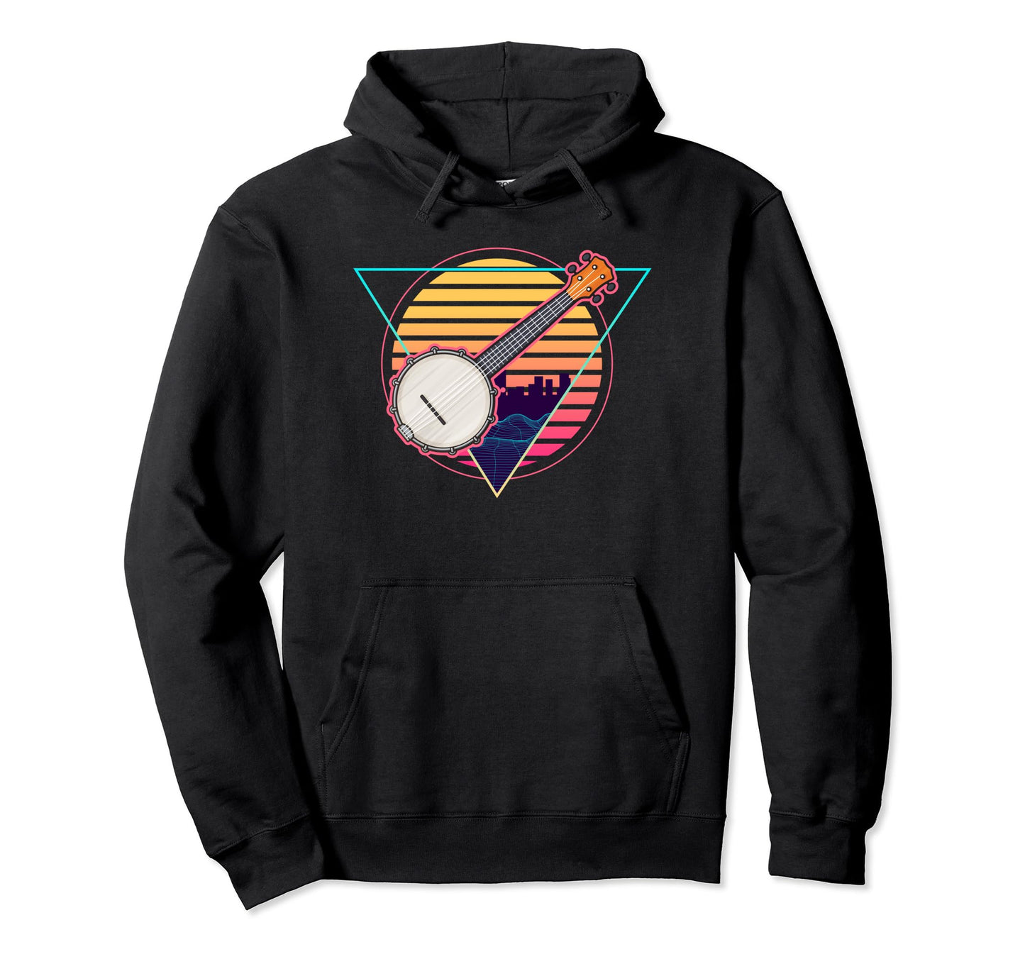 Futuristic Synthwave Vaporwave Banjo Player Hoodie - Trendy Graphic Unisex - T-Shirt, Sweatshirt, Hoodie
