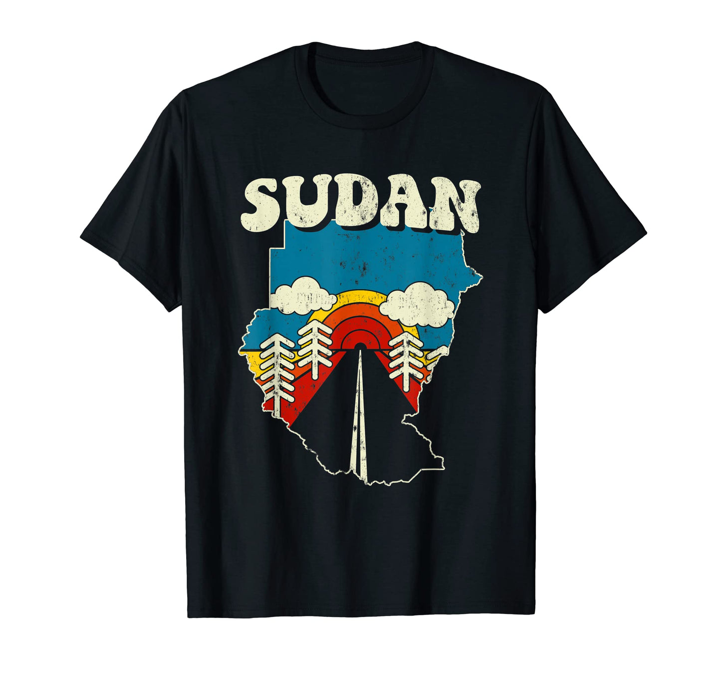Sudan Sudanese Country Rainbow 70S Map T-Shirt - Aesthetic Graphic Unisex - T-Shirt, Sweatshirt, Hoodie