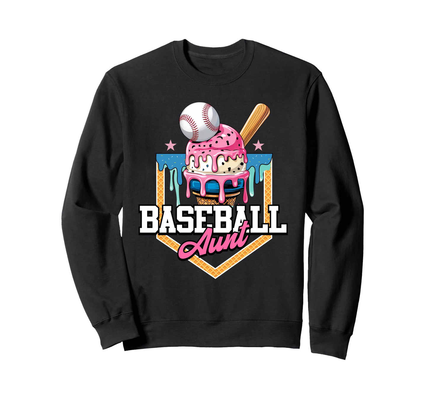 Baseball Aunt Ice Cream Drip Sweatshirt - Casual Everyday Wear Men Women - T-Shirt, Sweatshirt, Hoodie