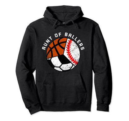 Aunt Ballers Funny Baseball Soccer Hoodie - Minimalist Print for Adults - T-Shirt, Sweatshirt, Hoodie