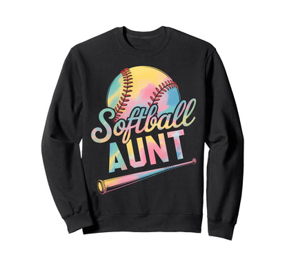 Softball Aunt Tie Dye Mothers Day Sweatshirt - Graphic Print for Adults - T-Shirt, Sweatshirt, Hoodie
