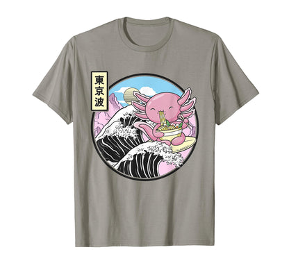 Axolotl Eating Ramen Kanagawa Wave T-Shirt - Fun Novelty Design Unisex - T-Shirt, Sweatshirt, Hoodie