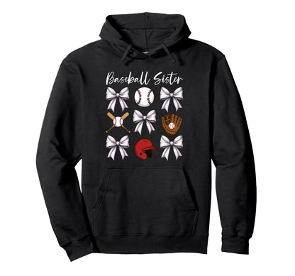 Baseball Sister Coquette Bow Cheer Hoodie - Minimalist Print Unisex - T-Shirt, Sweatshirt, Hoodie
