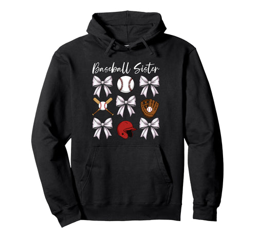 Baseball Sister Coquette Bow Cheer Hoodie - Minimalist Print Unisex - T-Shirt, Sweatshirt, Hoodie