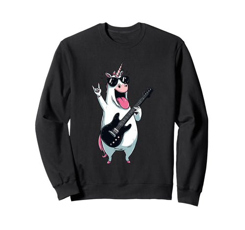 Rock Unicorn Guitarist Electric Sweatshirt - Aesthetic Graphic Men Women - T-Shirt, Sweatshirt, Hoodie