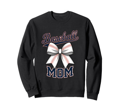 Baseball Mom Coquette Bow Sweatshirt - Unique Graphic for Adults - T-Shirt, Sweatshirt, Hoodie