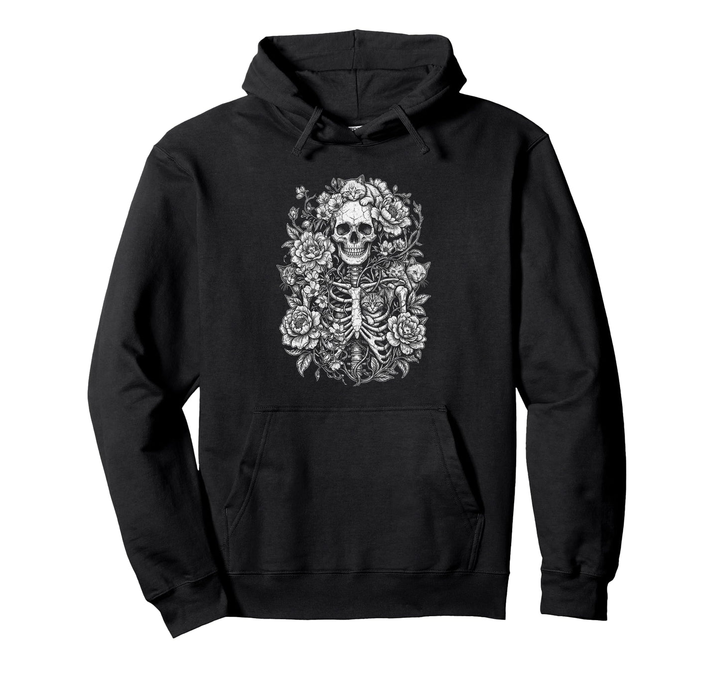 Skull Cat Skeleton Kitty Kitten Gothic Hoodie - Novelty Apparel for Adults - T-Shirt, Sweatshirt, Hoodie