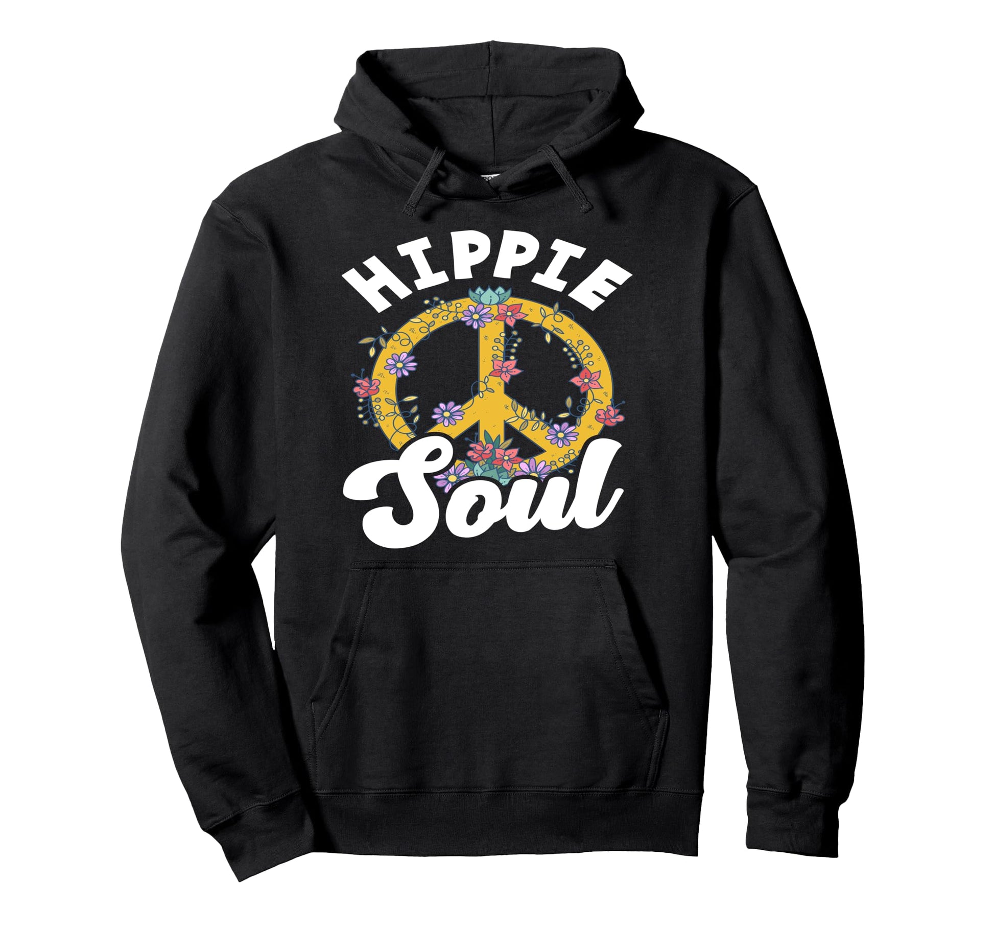 Hippie Soul Peace Sign Flowers Boho Hoodie - Novelty Apparel for Adults - T-Shirt, Sweatshirt, Hoodie