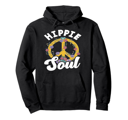 Hippie Soul Peace Sign Flowers Boho Hoodie - Novelty Apparel for Adults - T-Shirt, Sweatshirt, Hoodie