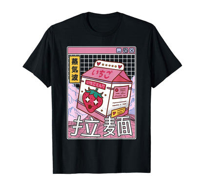 Strawberry Milk Carton Kawaii Grid T-Shirt - Graphic Print for Adults - T-Shirt, Sweatshirt, Hoodie