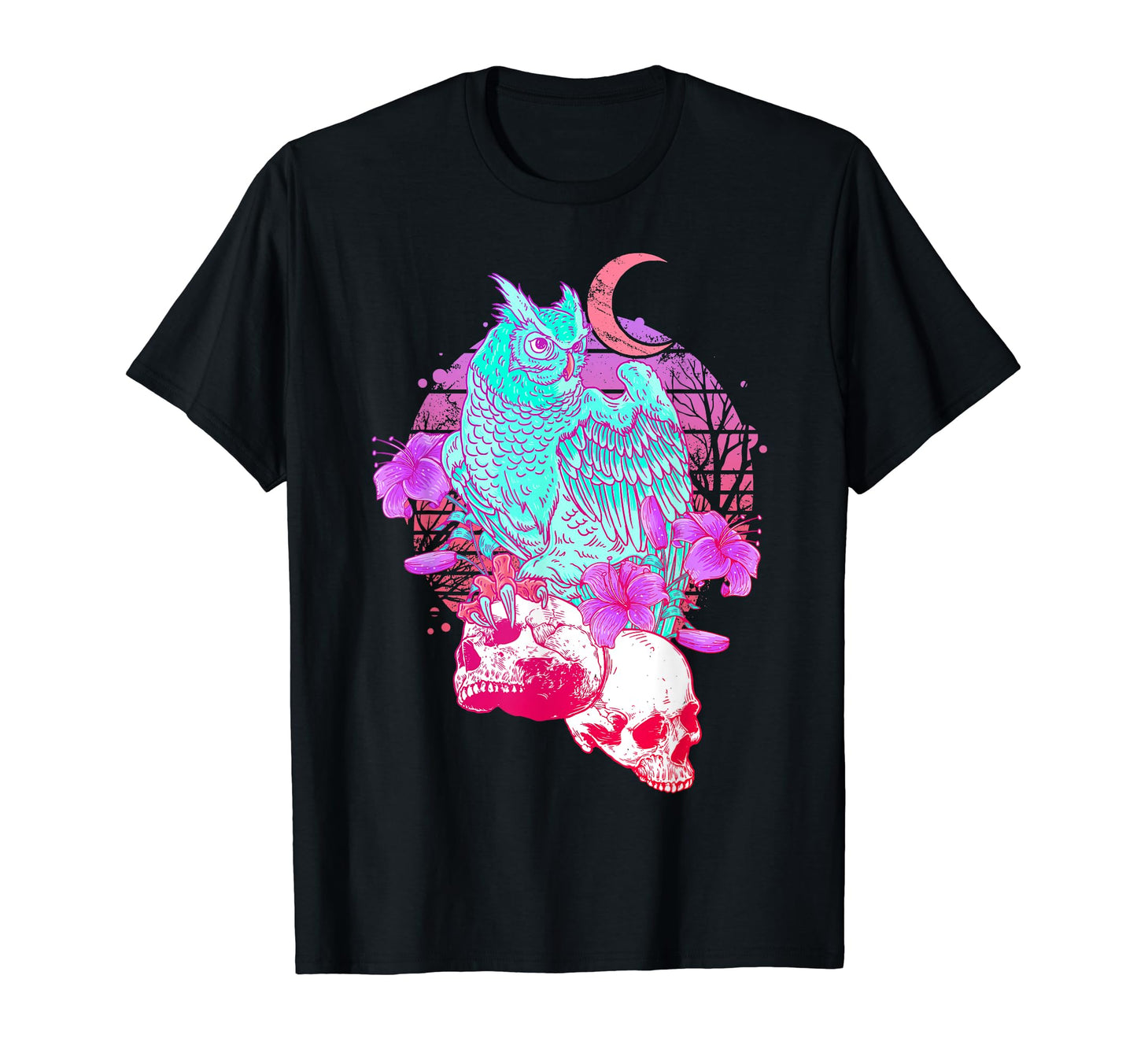 Pastel Gothic Skull Owl Roses T-Shirt - Custom Art Print for Adults - T-Shirt, Sweatshirt, Hoodie