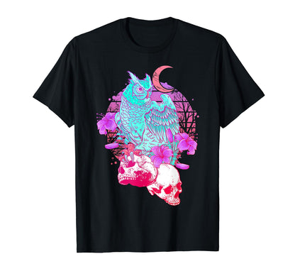 Pastel Gothic Skull Owl Roses T-Shirt - Custom Art Print for Adults - T-Shirt, Sweatshirt, Hoodie
