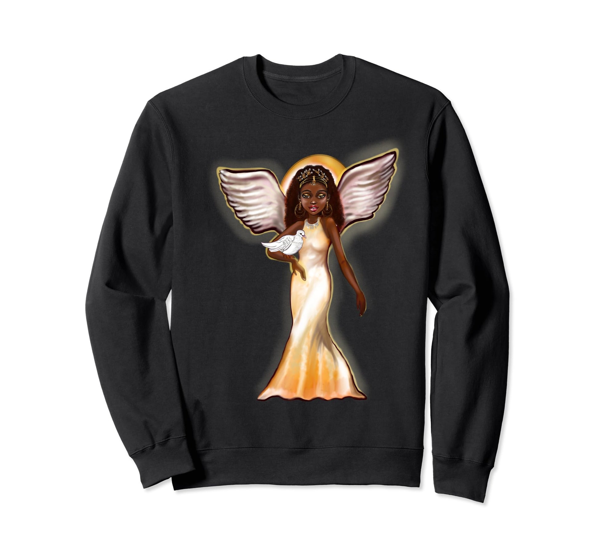 Angel And Dove Black Angel Peace Afro Sweatshirt - Unique Graphic Unisex - T-Shirt, Sweatshirt, Hoodie