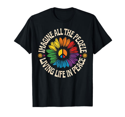 Peace Flower Imagine All People Boho T-Shirt - Trendy Graphic Unisex - T-Shirt, Sweatshirt, Hoodie