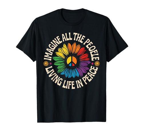 Peace Flower Imagine All People Boho T-Shirt - Trendy Graphic Unisex - T-Shirt, Sweatshirt, Hoodie