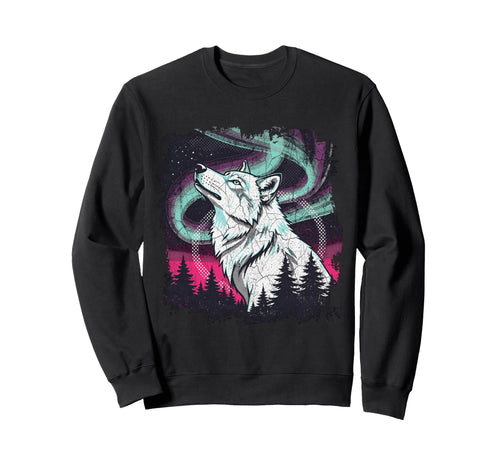 Howling Wolf Aurora 90S Grunge Aesthetic Sweatshirt - Unique Graphic Unisex - T-Shirt, Sweatshirt, Hoodie