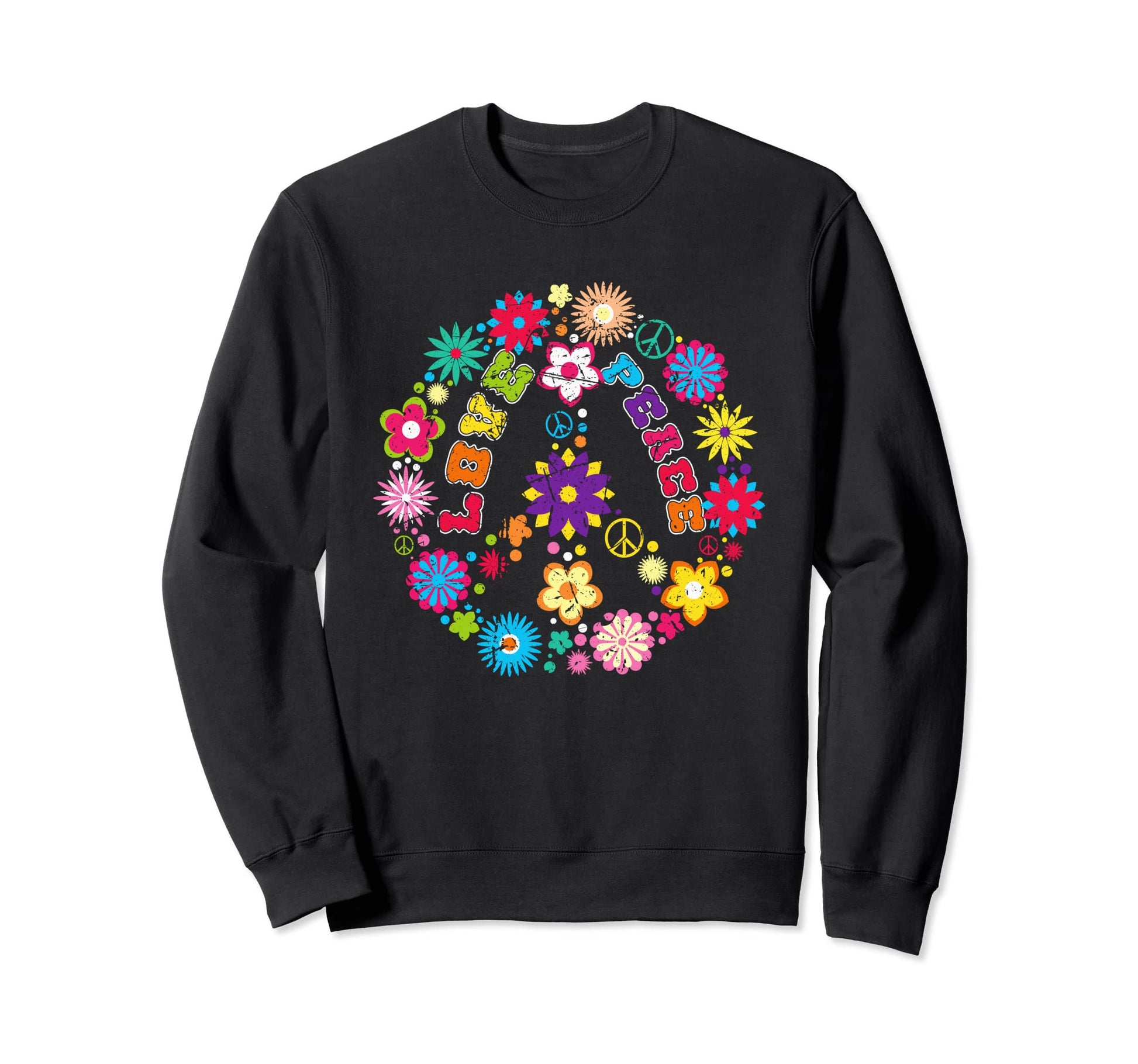 Love Peace Sign Floral Hippie 60S 70S Sweatshirt - Trendy Graphic Unisex - T-Shirt, Sweatshirt, Hoodie