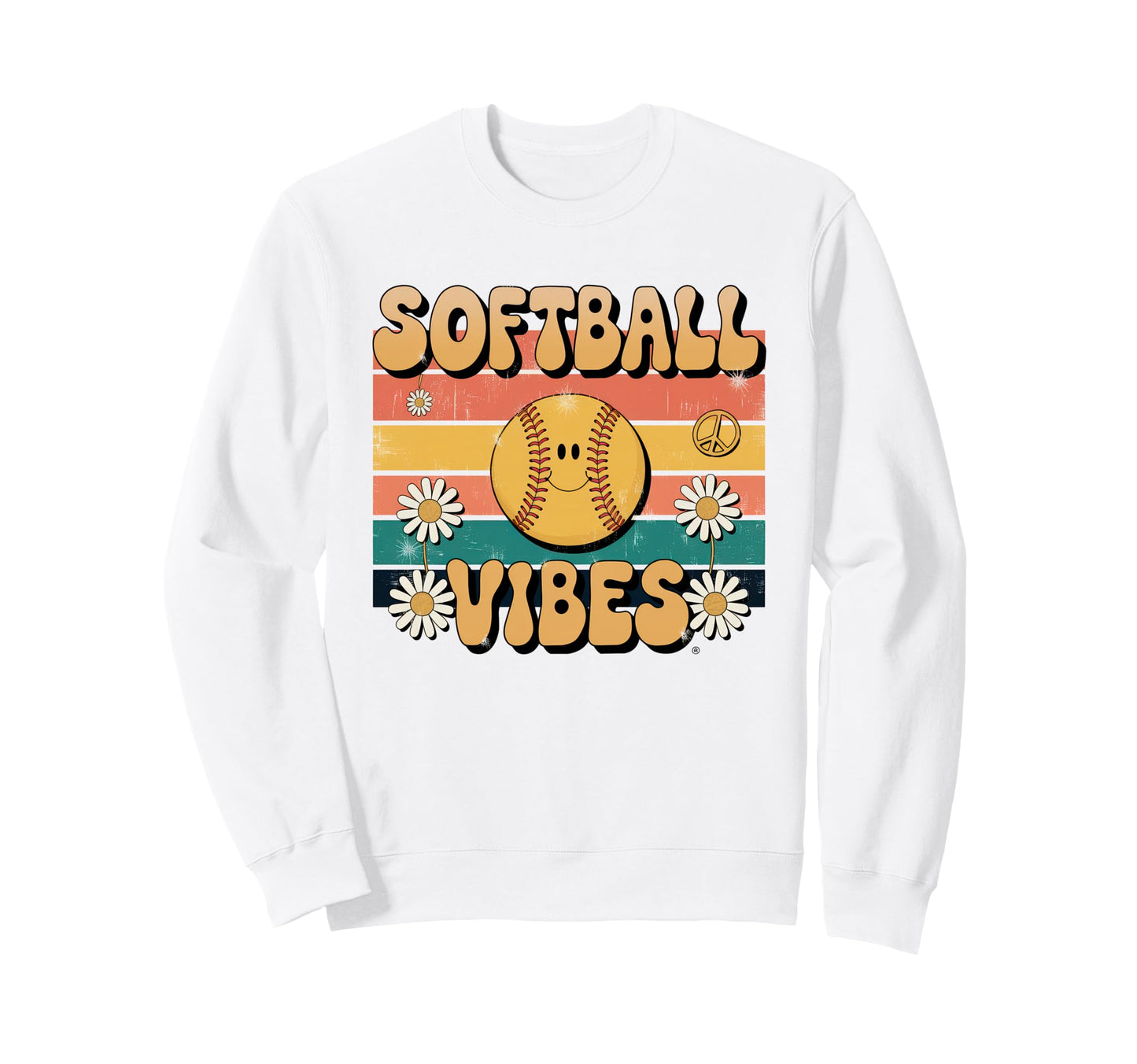 Softball Vibes Groovy Game Day Sweatshirt - Custom Art Print for Adults - T-Shirt, Sweatshirt, Hoodie