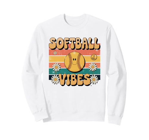 Softball Vibes Groovy Game Day Sweatshirt - Custom Art Print for Adults - T-Shirt, Sweatshirt, Hoodie