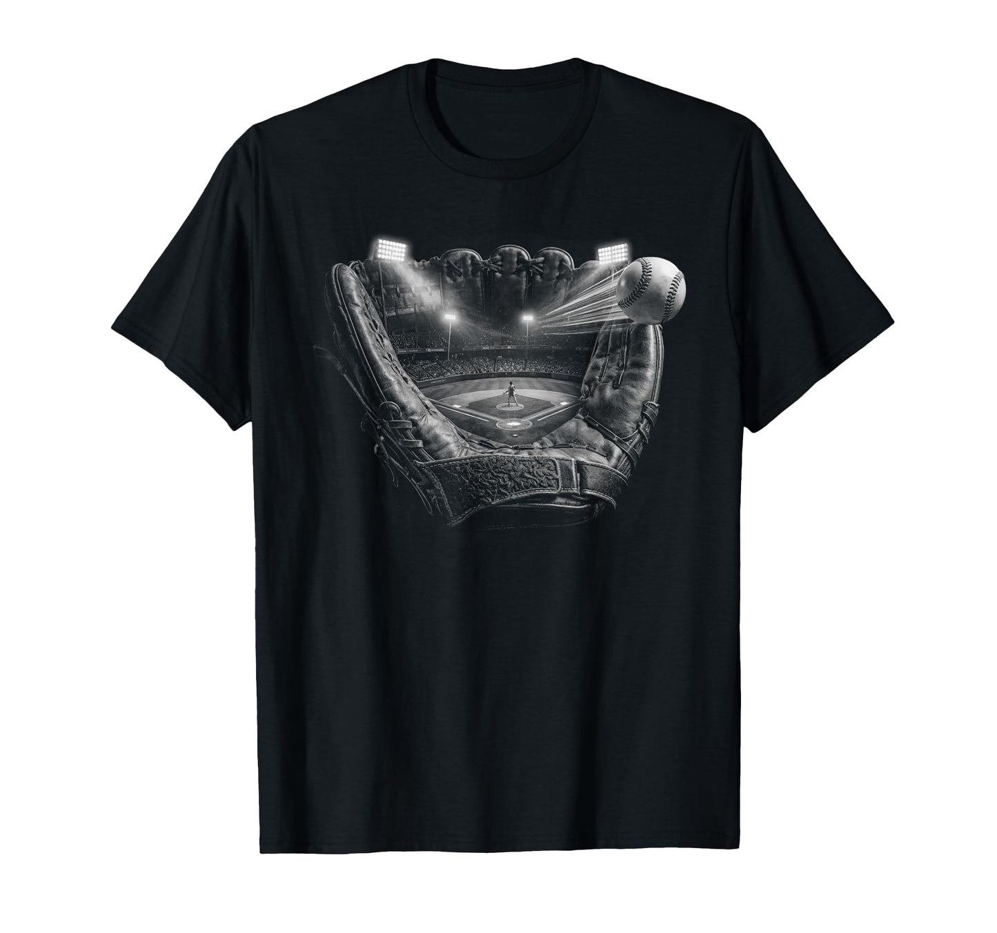 Realistic Baseball Glove Field Lights T-Shirt - Unique Graphic Men Women - T-Shirt, Sweatshirt, Hoodie