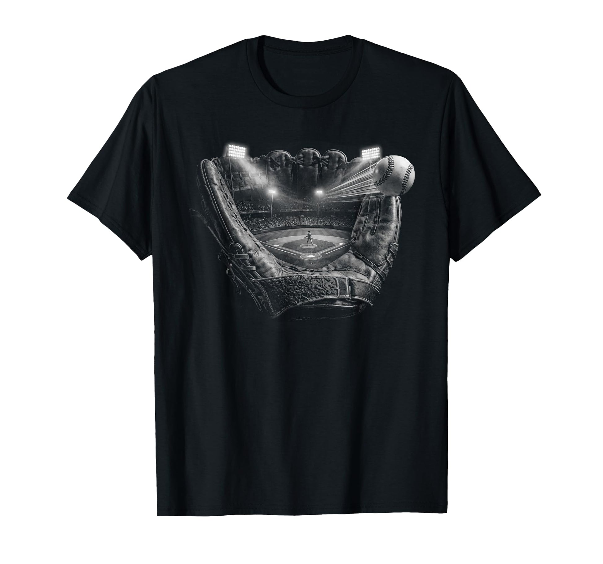 Realistic Baseball Glove Field Lights T-Shirt - Unique Graphic Men Women - T-Shirt, Sweatshirt, Hoodie