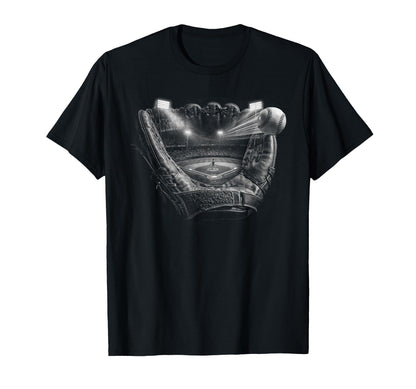 Realistic Baseball Glove Field Lights T-Shirt - Unique Graphic Men Women - T-Shirt, Sweatshirt, Hoodie