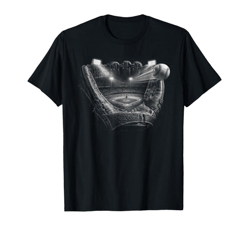 Realistic Baseball Glove Field Lights T-Shirt - Unique Graphic Men Women - T-Shirt, Sweatshirt, Hoodie