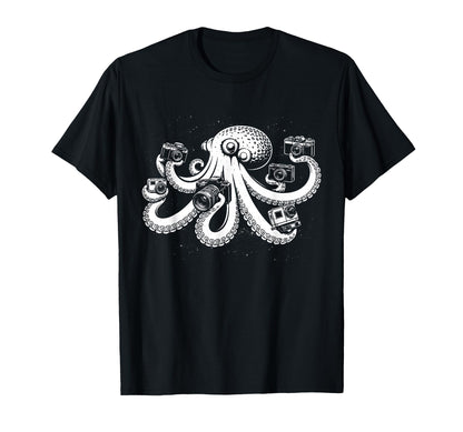 Photographer Octopus Camera Art T-Shirt - Unique Graphic for Adults - T-Shirt, Sweatshirt, Hoodie
