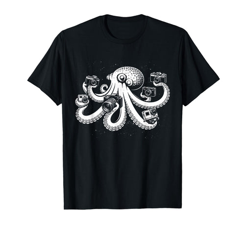 Photographer Octopus Camera Art T-Shirt - Unique Graphic for Adults - T-Shirt, Sweatshirt, Hoodie