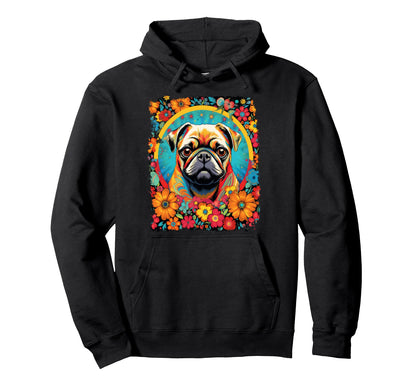 Dog Pug Flower Love Peace Hoodie - Graphic Print for Adults - T-Shirt, Sweatshirt, Hoodie