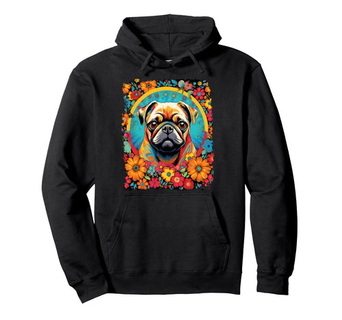 Dog Pug Flower Love Peace Hoodie - Graphic Print for Adults - T-Shirt, Sweatshirt, Hoodie