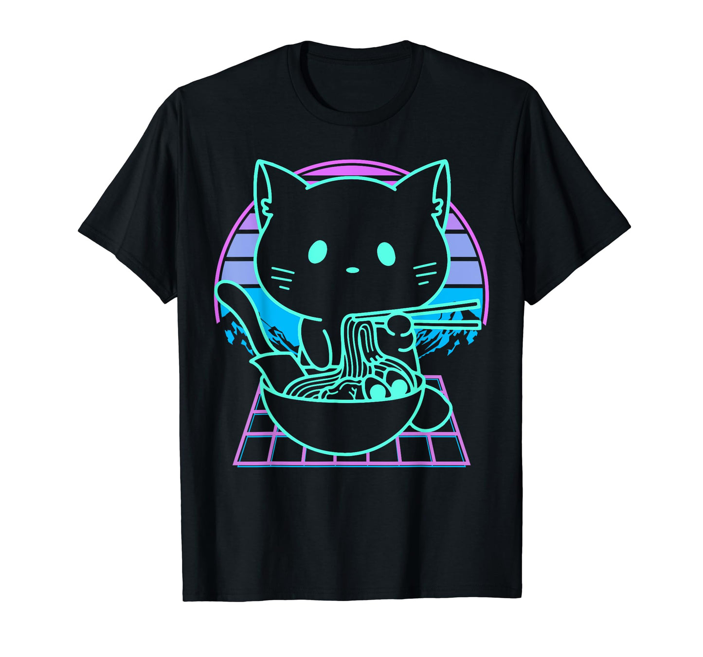 Anime Ramen Cat Japanese Noodles Vaporwave T-Shirt - Unique Graphic Unisex - T-Shirt, Sweatshirt, Hoodie