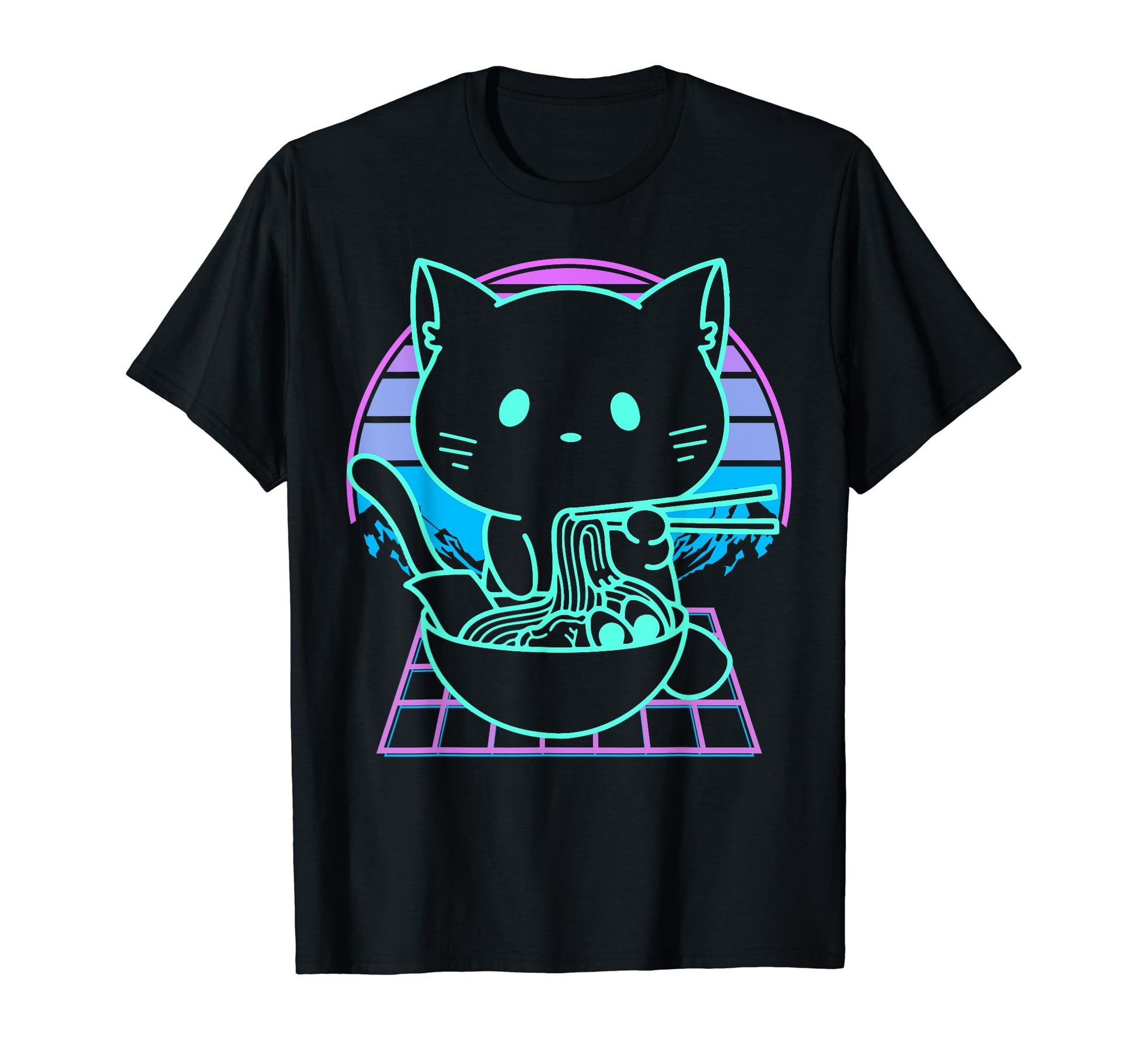 Anime Ramen Cat Japanese Noodles Vaporwave T-Shirt - Unique Graphic Unisex - T-Shirt, Sweatshirt, Hoodie