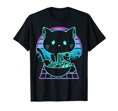 Anime Ramen Cat Japanese Noodles Vaporwave T-Shirt - Unique Graphic Unisex - T-Shirt, Sweatshirt, Hoodie