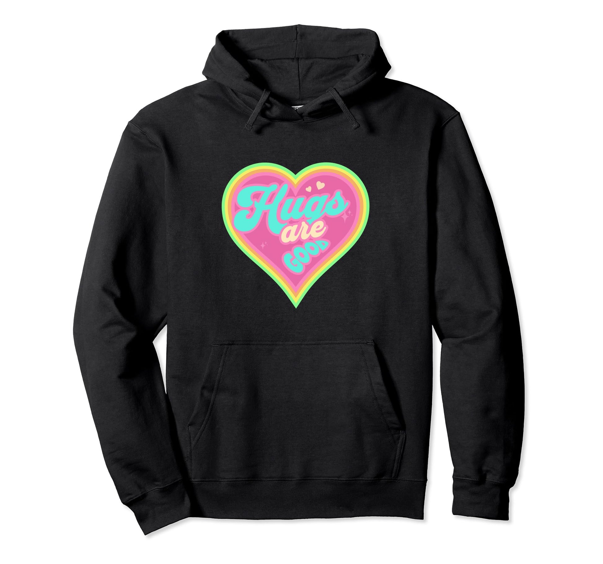 Hugs Are Good Positive Rainbow Groovy Hoodie - Unique Graphic Men Women - T-Shirt, Sweatshirt, Hoodie