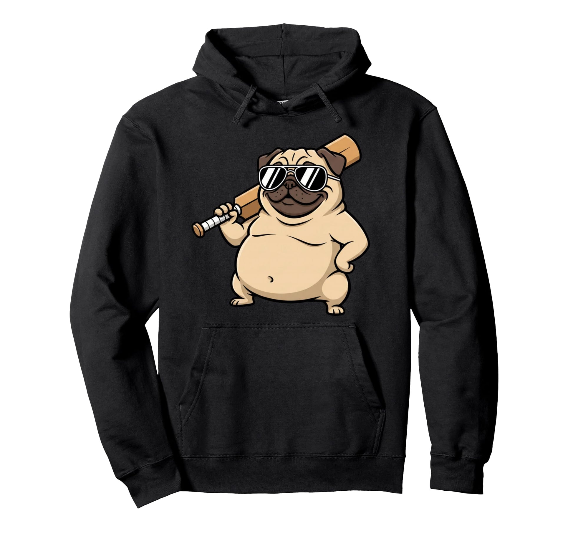 Funny Pug Dog Sunglasses Baseball Bat Hoodie - Custom Art Print for Adults - T-Shirt, Sweatshirt, Hoodie