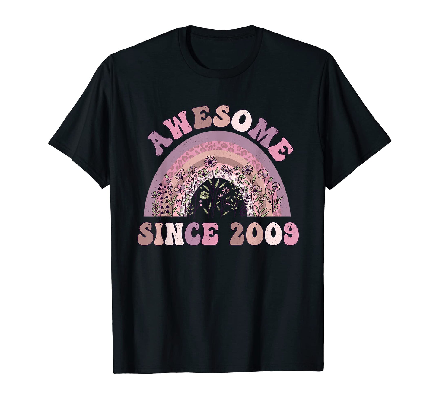 Awesome Since 2009 Rainbow Flowers 14Th T-Shirt - Unique Graphic Men Women - T-Shirt, Sweatshirt, Hoodie