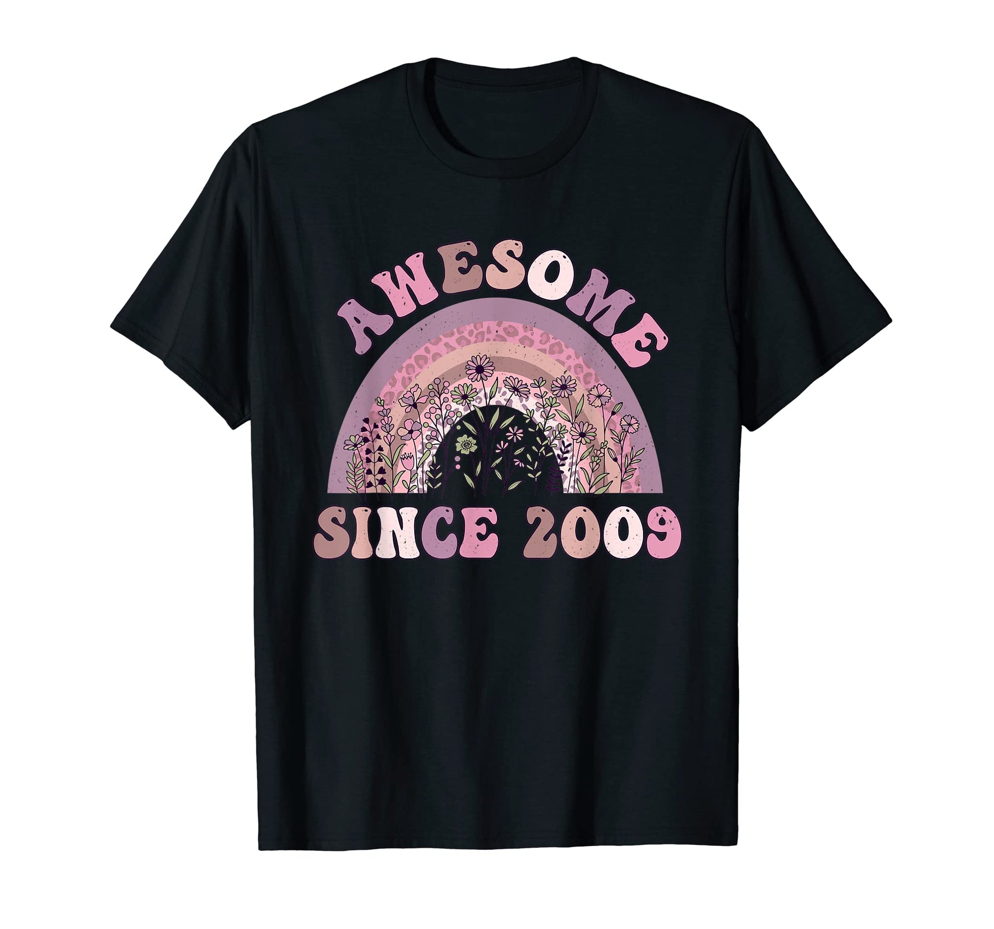 Awesome Since 2009 Rainbow Flowers 14Th T-Shirt - Unique Graphic Men Women - T-Shirt, Sweatshirt, Hoodie
