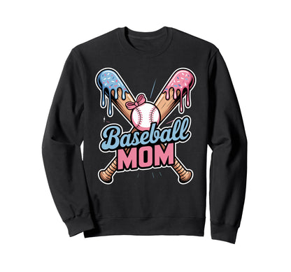 Baseball Mom Ice Cream Drip Game Sweatshirt - Trendy Graphic for Adults - T-Shirt, Sweatshirt, Hoodie