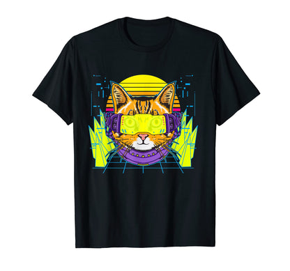 Vaporwave Aesthetic Cyber Space Kitty Cat T-Shirt - Trendy Graphic Unisex - T-Shirt, Sweatshirt, Hoodie
