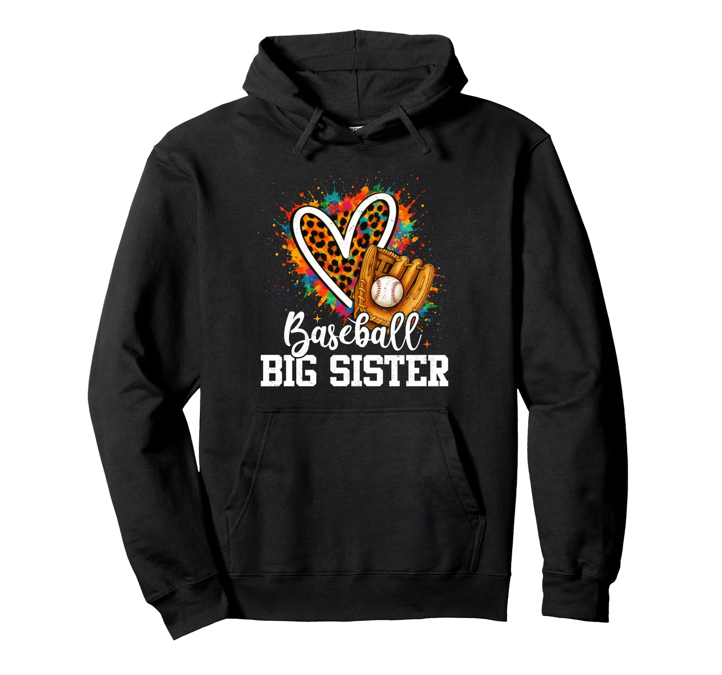 Baseball Big Sister Leopard Heart Hoodie - Minimalist Print Men Women - T-Shirt, Sweatshirt, Hoodie