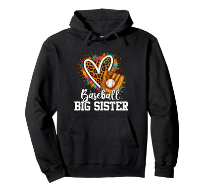 Baseball Big Sister Leopard Heart Hoodie - Minimalist Print Men Women - T-Shirt, Sweatshirt, Hoodie