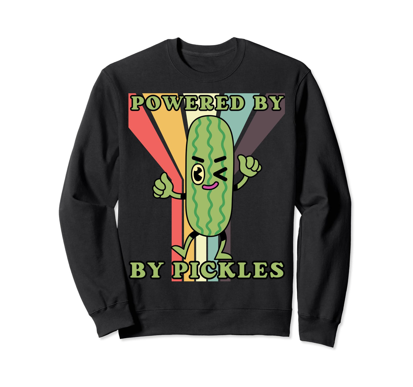 Powered Pickles Rainbow Sweatshirt - Unique Graphic for Adults - T-Shirt, Sweatshirt, Hoodie