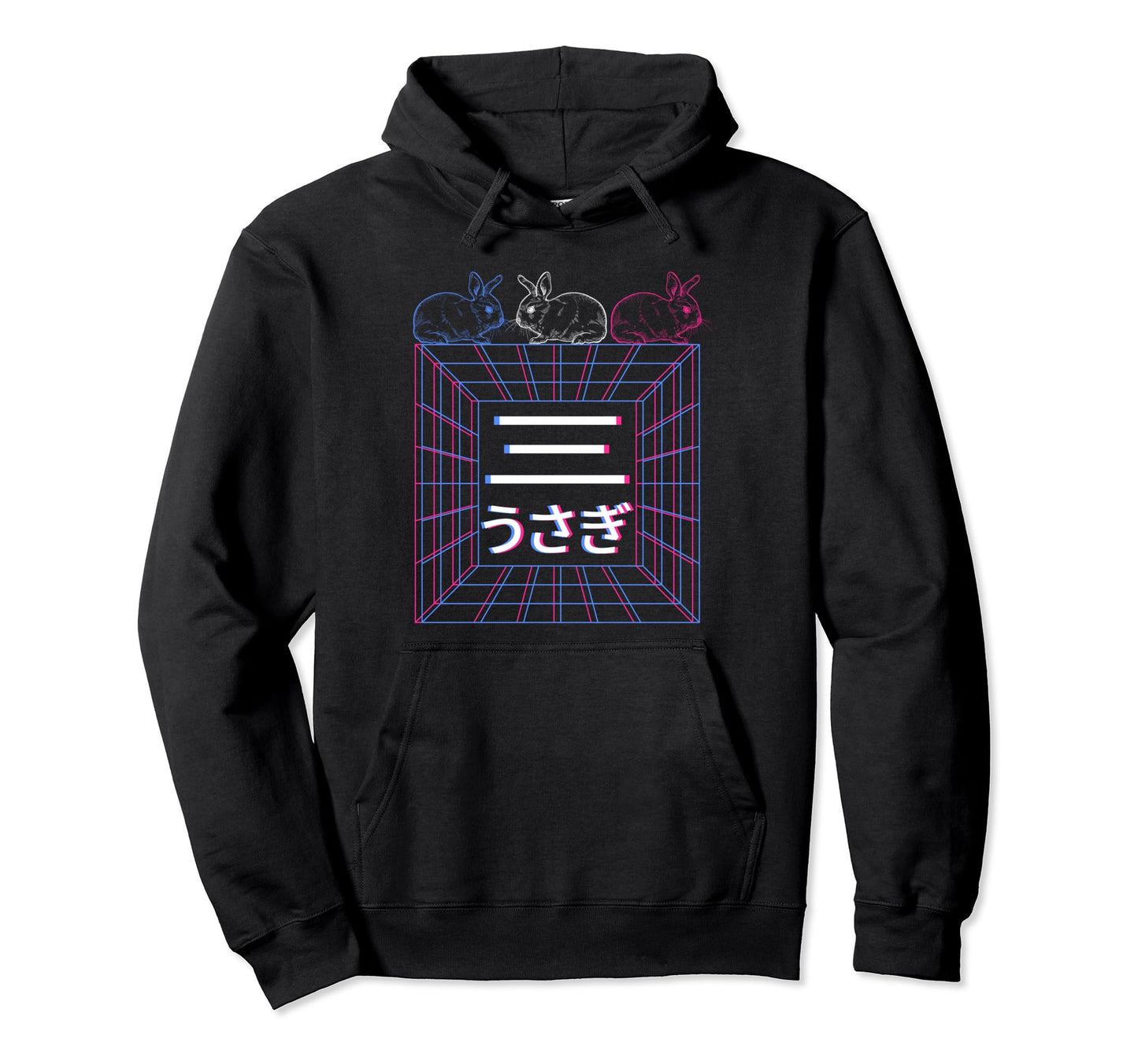 Three Rabbits Vaporwave Synthwave Hoodie - Novelty Apparel for Adults - T-Shirt, Sweatshirt, Hoodie