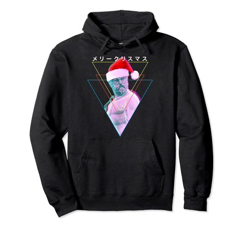 Vaporwave Greek Statue Santa Hat Hoodie - Novelty Apparel Men Women - T-Shirt, Sweatshirt, Hoodie